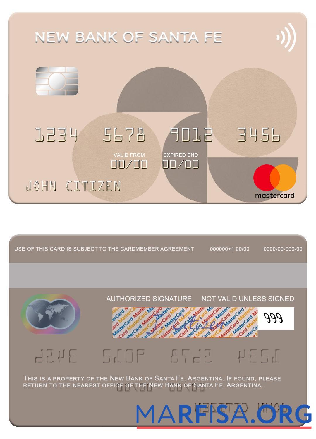 Printable Argentina New Bank of Santa Fe mastercard template